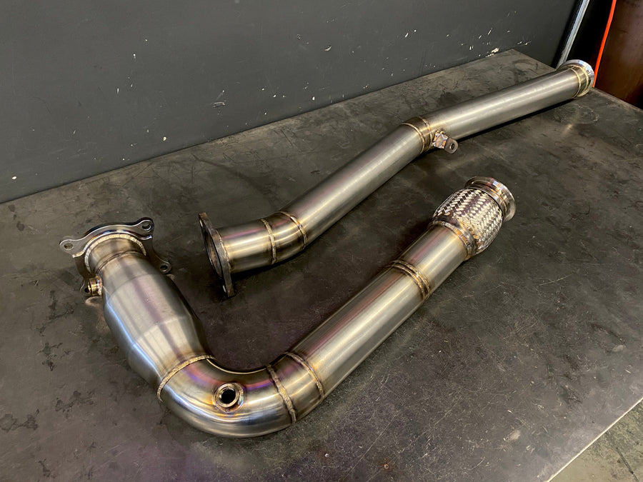 Stainless steel J-pipe downpipe for 2015+ Subaru WRX by DarkLight Fabrication